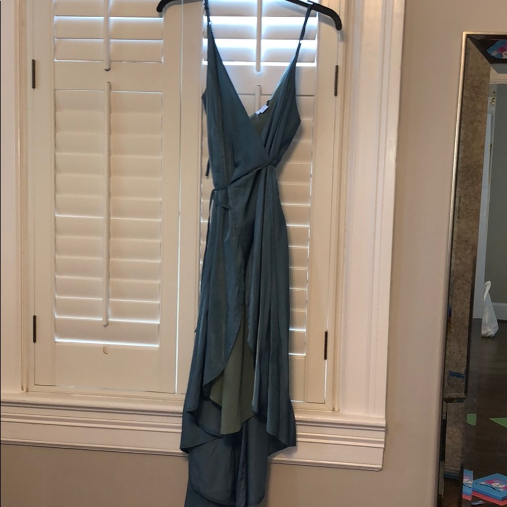 MAVEN - TEAL MIDI WRAP DRESS W/ SLIT